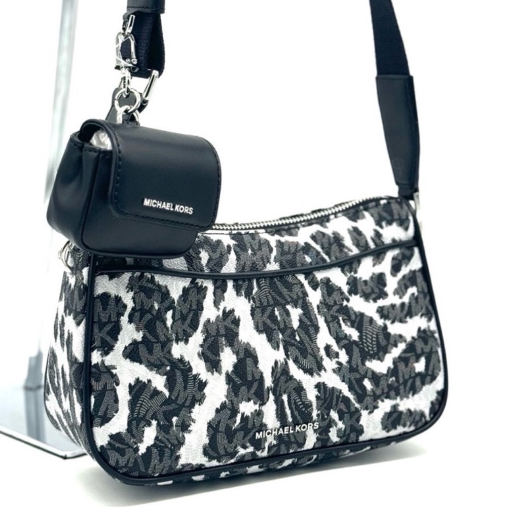 Michael Kors Jet Set Medium Leopard Logo Crossbody Bag W Case for Apple AirPods